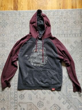 Women's Two-Tone Maroon and Charcoal Graphic Hoodie
